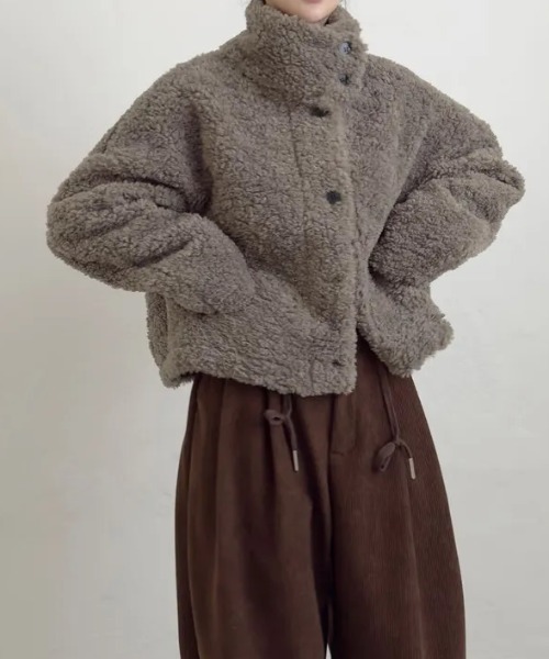 FAVORITO ブルゾン アウター スタンドカラーショートボアジャケット