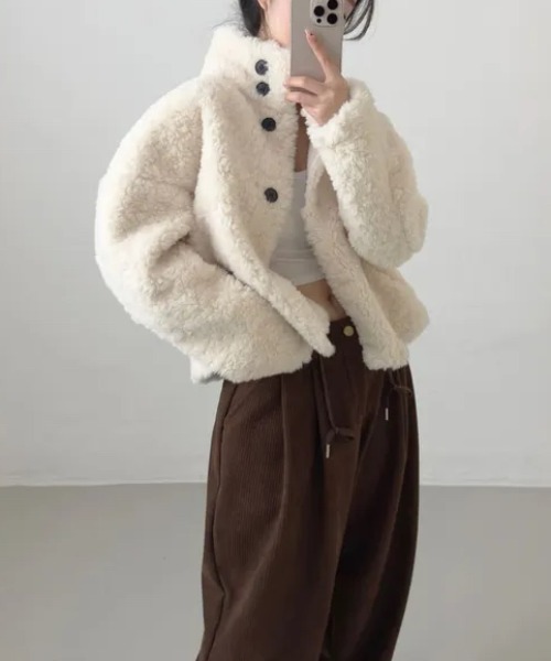 FAVORITO ブルゾン アウター スタンドカラーショートボアジャケット