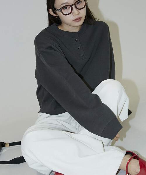 「PUBLUX」 スウェットカットソー フリ- チャコールグレー レディース_画像2