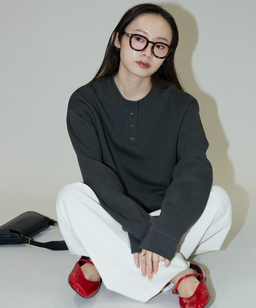 「PUBLUX」 スウェットカットソー フリ- チャコールグレー レディース_画像3