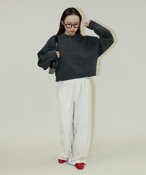 「PUBLUX」 スウェットカットソー フリ- チャコールグレー レディース_画像5