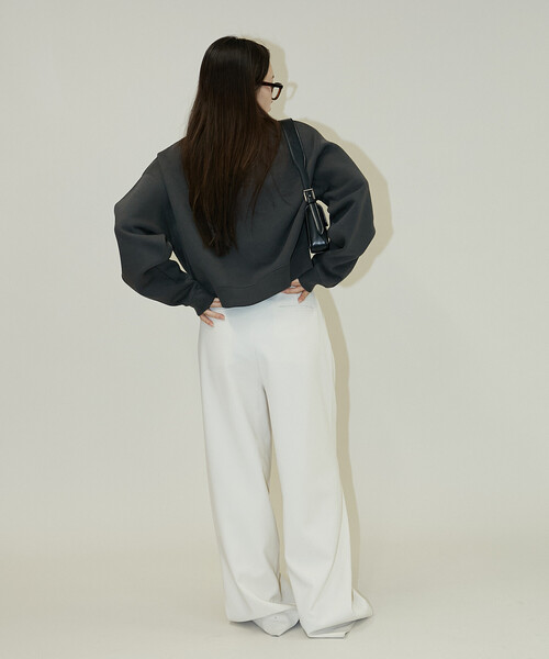 「PUBLUX」 スウェットカットソー フリ- チャコールグレー レディース_画像6