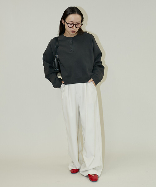 「PUBLUX」 スウェットカットソー フリ- チャコールグレー レディース_画像7