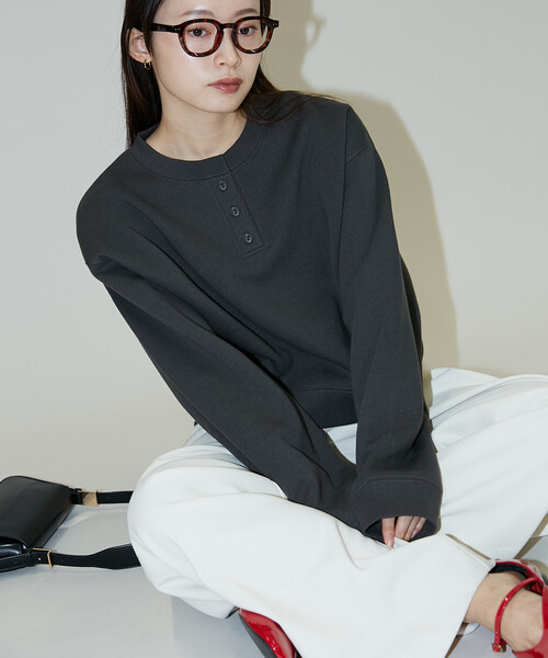 「PUBLUX」 スウェットカットソー フリ- チャコールグレー レディース_画像8