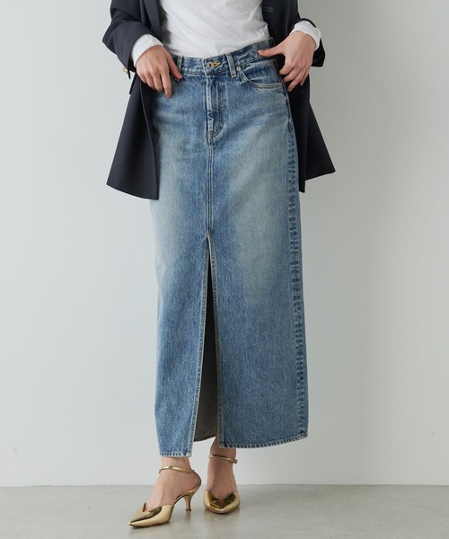 【ステッカー付き】Whim Gazette デニムロングスカートサイズ38 Whim Gazette】デニムロングスカート 38サックスブルー