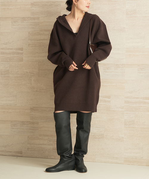 plageプラージュ　ブラウン フード付きパーカーとニットレギンスセット plageプラージュ ブラウン フード付きパーカーとニットレギンスセット