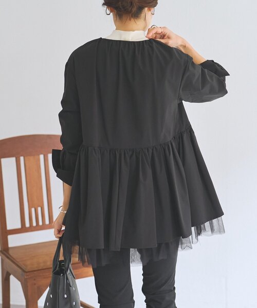 新品 人気 BEARDSLEY ペプラムジップシャツブルゾン　ブラック 季節の変わり目に ちょうどいいライトアウター さらっと羽織るだけで