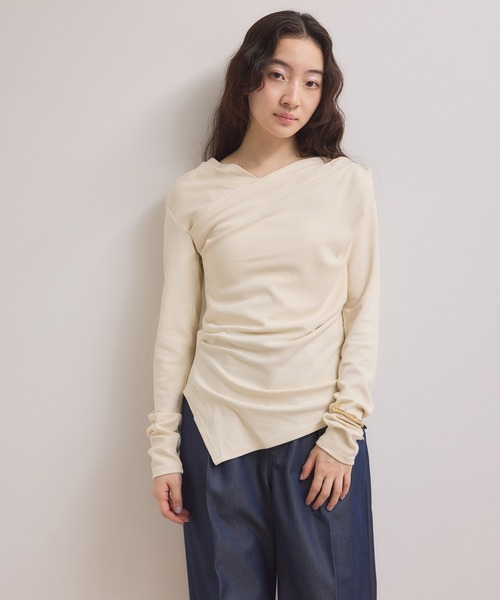 【新品】Adam et Rope リネン風 アシンメトリー ノースリーブ ADAM ET ROPE'（アダムエロペ） tシャツ 「WEB限定」アシンメトリー