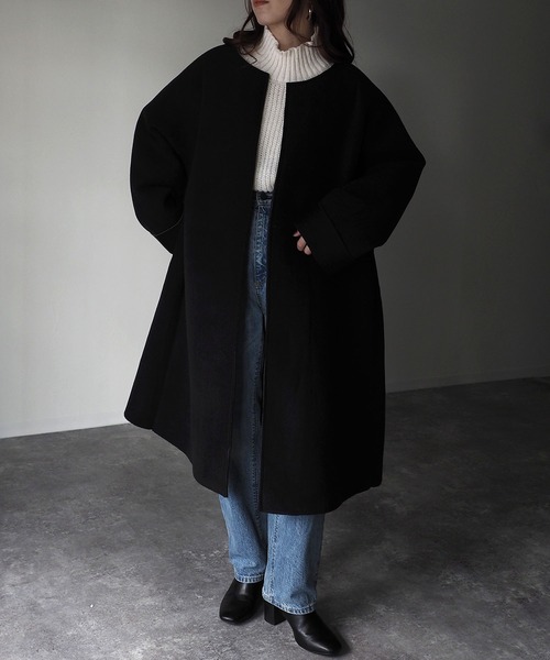 「Riberry」 ノーカラーコート MEDIUM ホワイト レディース_画像2