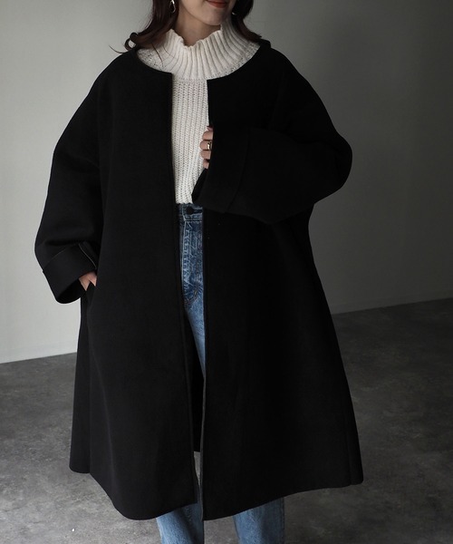 「Riberry」 ノーカラーコート MEDIUM ホワイト レディース_画像3