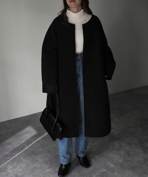 「Riberry」 ノーカラーコート MEDIUM ホワイト レディース_画像4