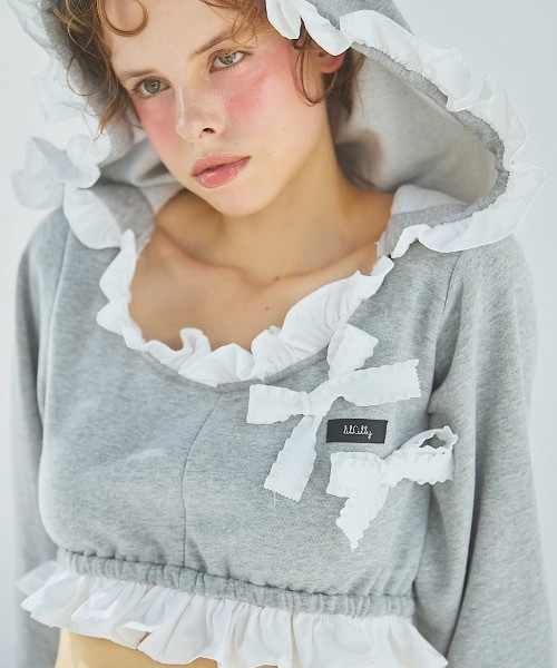 lilLilly（リルリリー） パーカー フリルスウェットパーカー