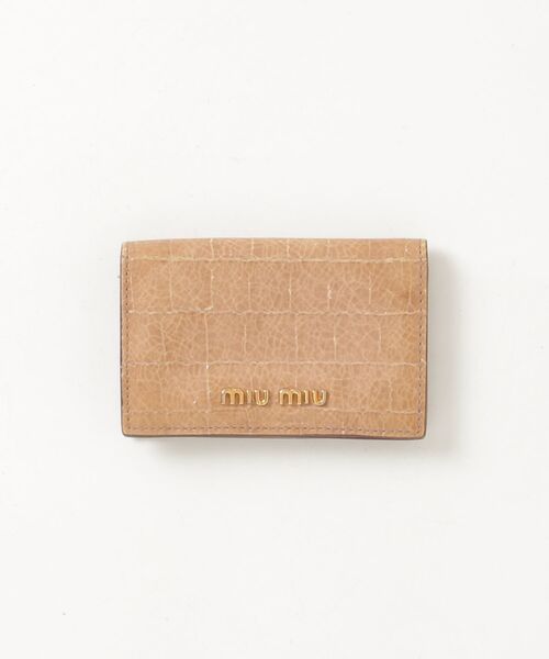 miu miu（ミュウミュウ） クロコ型押し カードケース FREE ブラウン