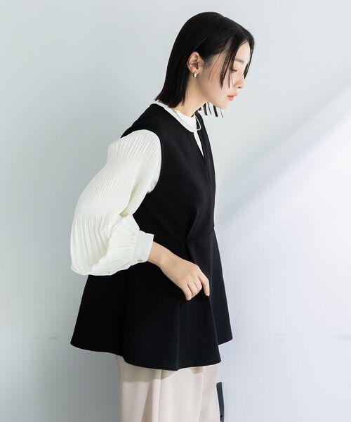 【未着用】Black & White レディース ベスト サイズ2 タグ付き デニムライク ダブルポケット ベスト