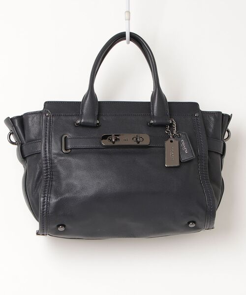 「COACH」 ワンポイントハンドバッグ - ネイビー レディース
