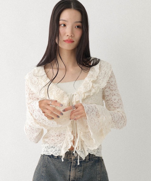 Heather（ヘザー） tシャツ フリルレースカーディガン 660895