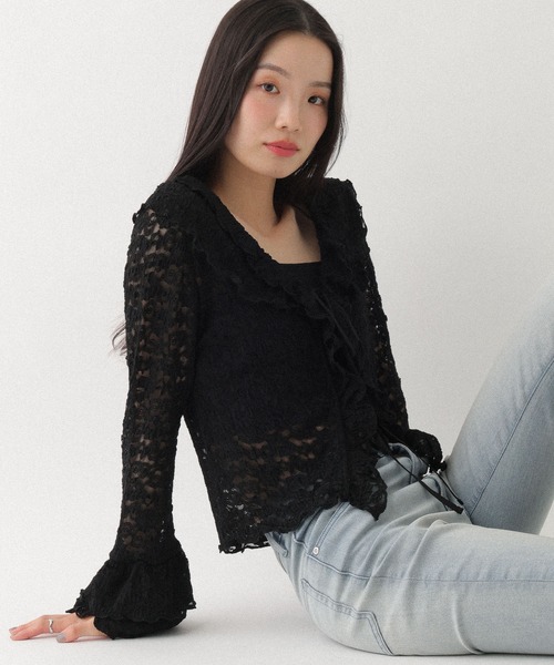 Heather（ヘザー） tシャツ フリルレースカーディガン 660895