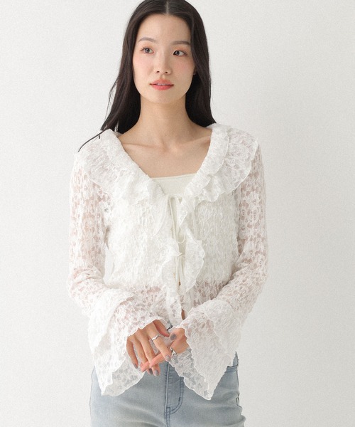 Heather（ヘザー） tシャツ フリルレースカーディガン 660895 