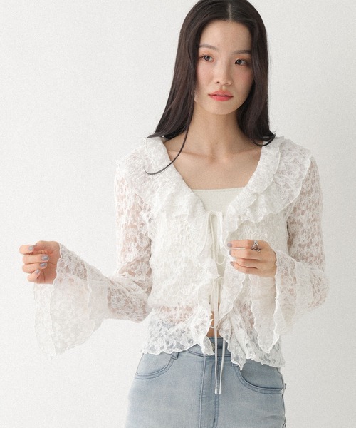 Heather（ヘザー） tシャツ フリルレースカーディガン 660895