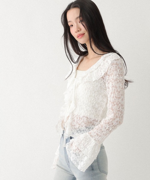 Heather（ヘザー） tシャツ フリルレースカーディガン 660895