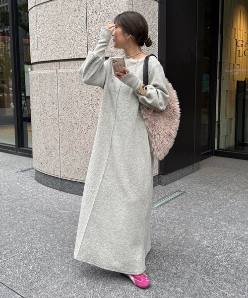 「DouDou」 長袖ワンピース FREE グレー レディースの画像