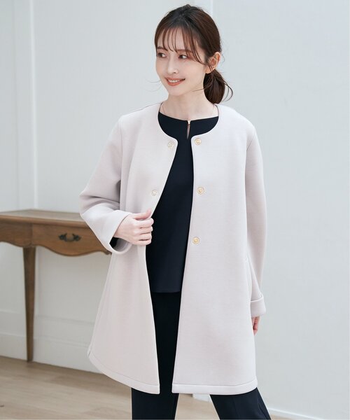 「IKKA LOUNGE」 ノーカラーコート L ネイビー レディース_画像5