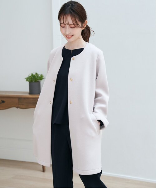 「IKKA LOUNGE」 ノーカラーコート L ネイビー レディース_画像6