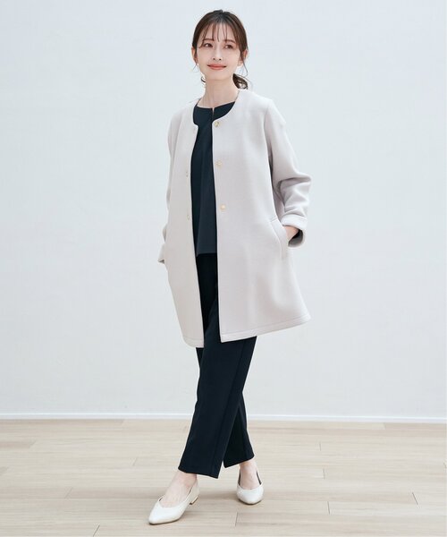 「IKKA LOUNGE」 ノーカラーコート L ネイビー レディース_画像8