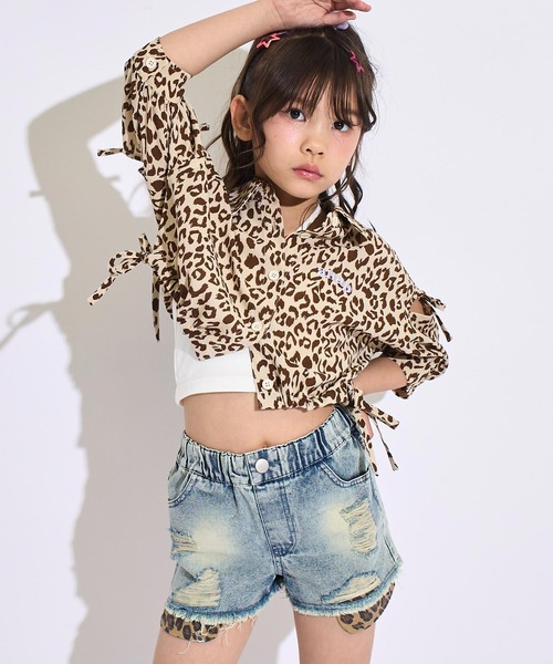POPPY 花柄 デニム ショートパンツ ブラック ヒョウ柄 ポケット