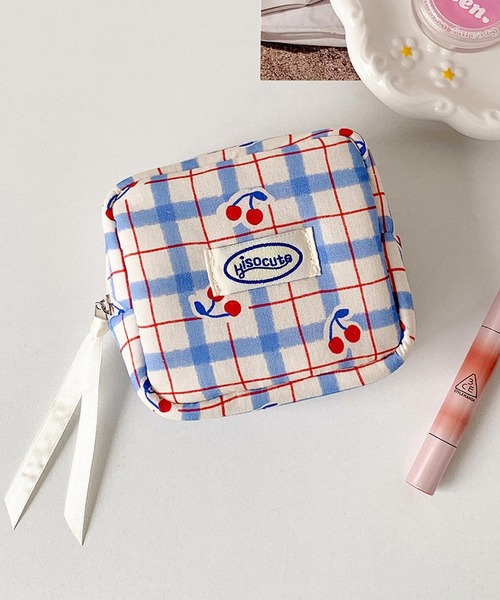 チェック柄ポーチセット Mignonjour ポーチ Mignonjour/さくらんぼチェック柄ミニポーチ M2925