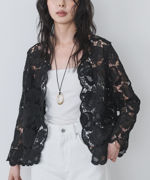 UNITED ARROWS 花柄レース ジップアップ長袖カーディガン カーディガン 花柄レースカーディガン レディース : ZOZOTOWN Yahoo!店
