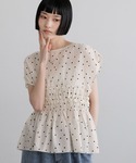 ブラウス シャツ 半袖 シャーリングペプラムフ...の詳細画像3