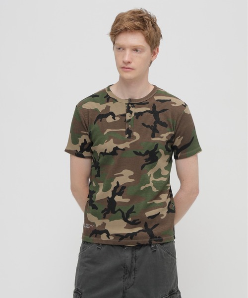 AVIREX ワッフル ヘンリーネック Tシャツ 迷彩 AVIREX（アヴィレックス） ヘンリーネック tシャツ MINI WAFFLE HENLEY