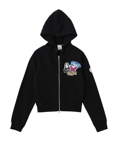 パーカー X-girl PATCHES COMPACT ZIP UP SWEAT HOODIE レディース 