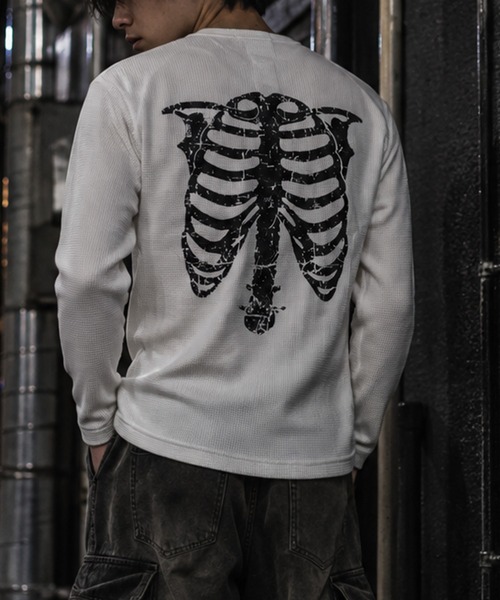 NYLAUS（ナイラス） ヘンリーネック tシャツ 「NYS」ボーンプリント