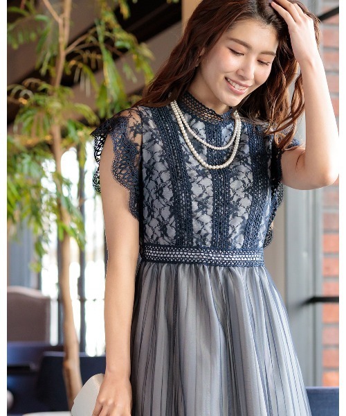 ートにおス ドレス 通販 Paypayモール ハシゴレース使いプリーツチュール重ねドレス