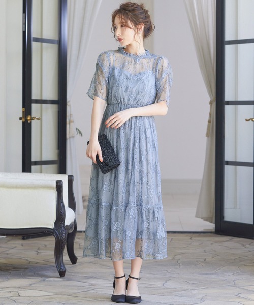 niana オケージョンドレス レーストップス Ｖネック ワンピ S 低身長 niana（ニアナ） ドレス 「低身長用サイズあり」縁取りレース ロング