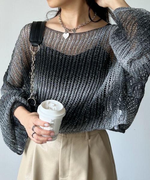 CLEA ニット セーター グラデーション メッシュクロップド丈
