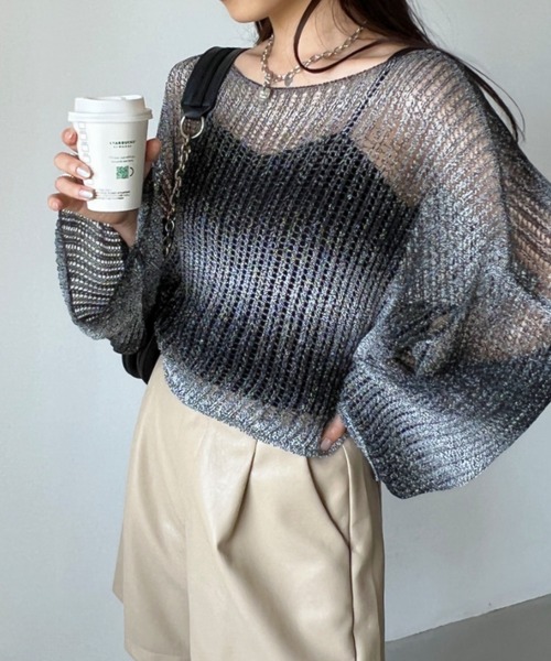 CLEA ニット セーター グラデーション メッシュクロップド丈