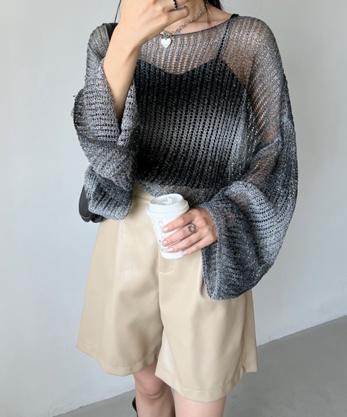 CLEA ニット セーター グラデーション メッシュクロップド丈