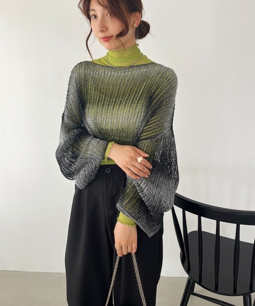 CLEA ニット セーター グラデーション メッシュクロップド丈
