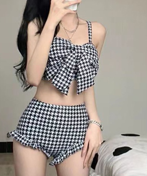 PR01.   フクレチェック × フラワープリントbikini　水着　レッド PR01. 水着 Nuckle Market フクレチェック × フラワープリント