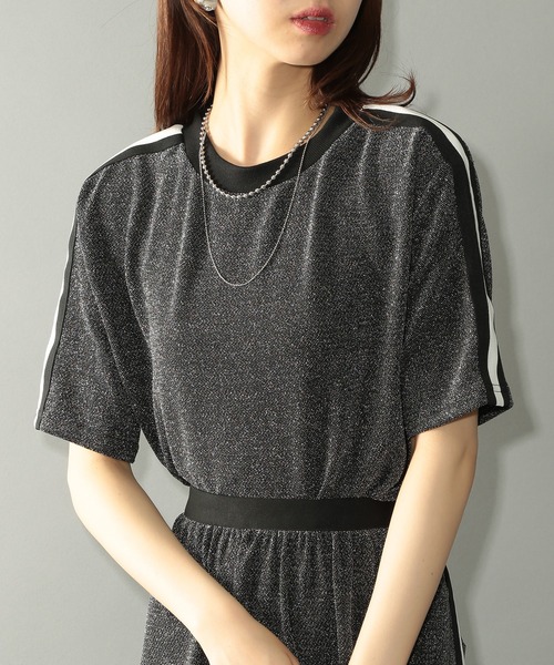 グレー ラメ入り 半袖 SETUP7（セットアップセブン） tシャツ 「SETUP7」sideline glitter