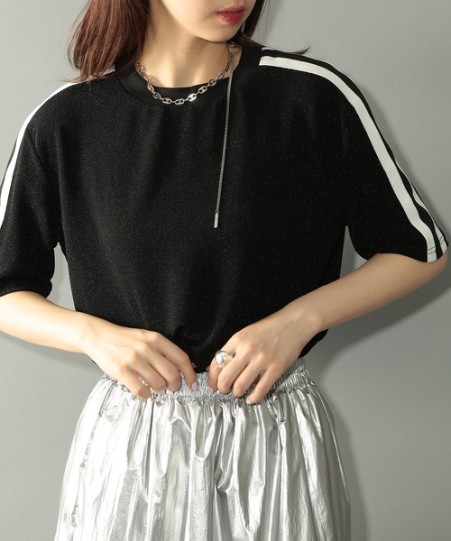CITYSHOP 半袖 ラメ トップス シアーメッシュ半袖トップス 3サイズ シアートップス[品番