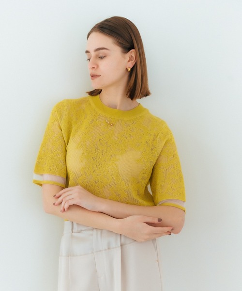 YECCA VECCA ニット セーター レース柄シアーニット レディース