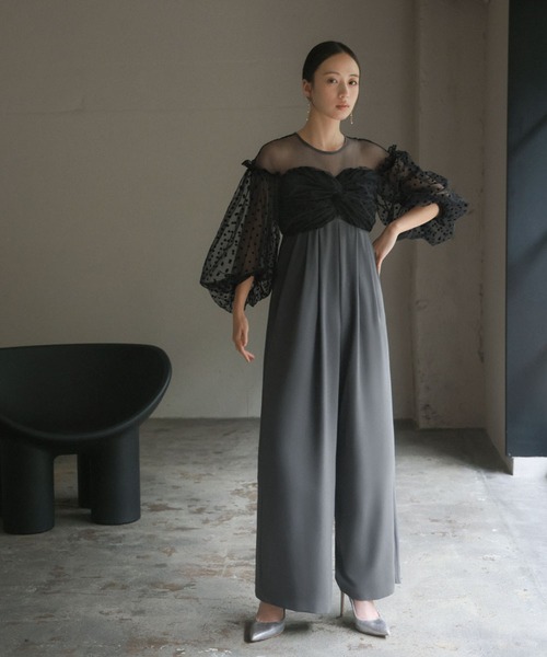 GIRL DRESS FOR NOW パンツドレス フロッキードットシアー