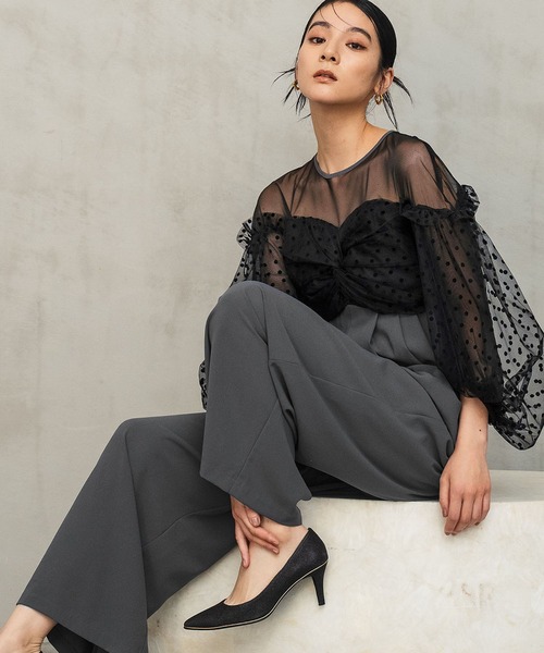 GIRL DRESS FOR NOW パンツドレス フロッキードットシアー