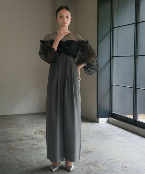 GIRL DRESS FOR NOW パンツドレス フロッキードットシアー