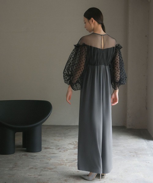 GIRL DRESS FOR NOW パンツドレス フロッキードットシアー