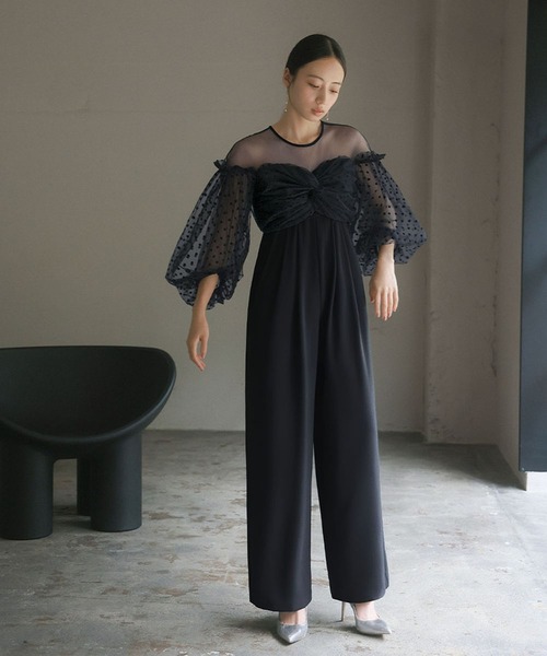 GIRL DRESS FOR NOW パンツドレス フロッキードットシアー